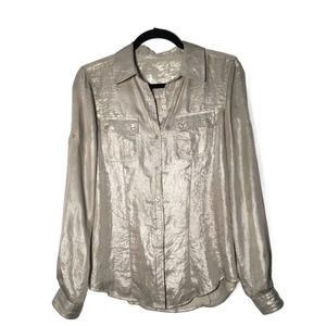 Calvin Klein Champagne Gold Metallic Button Up Blouse